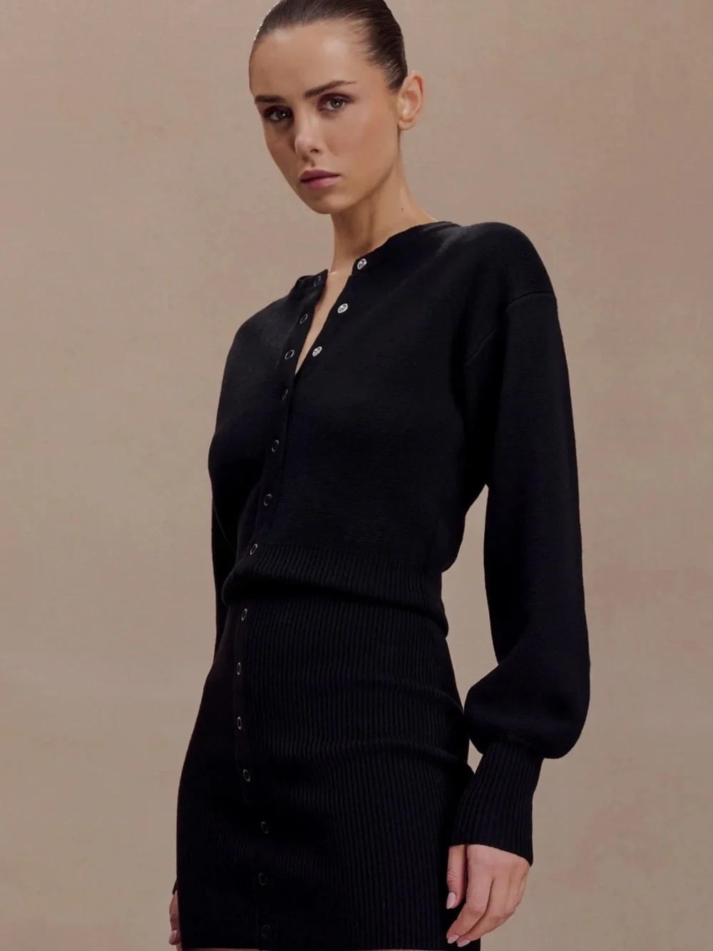 Xaden Wool Mix Knit Mini Dress - Black - Picture 2 of 6